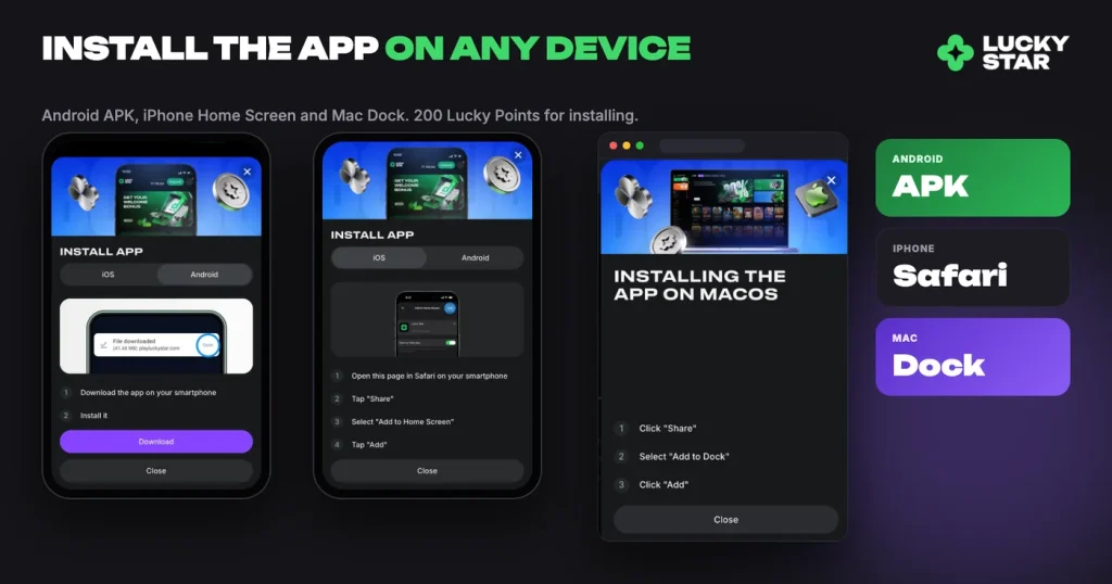 Lucky Star app on iPhone, Android and Mac