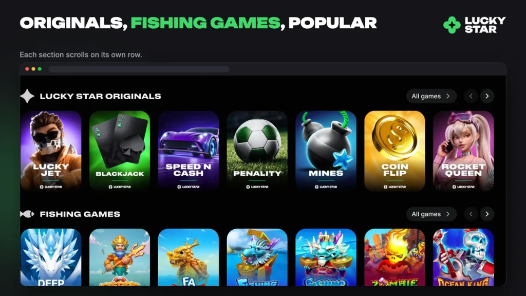 Lucky Star fishing games: Deep Core, Fa Chai Fishing, Fishing God, Fishing War, Ocean King