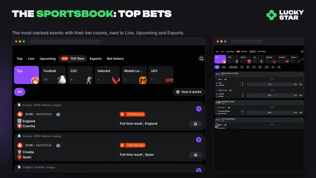 Lucky Star sportsbook: live betting, TOP Bets, esports and bet codes
